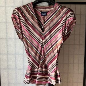 José António Tenente Purple Multicolor V-Neck Sleeveless Side-Seam Zipper Blouse